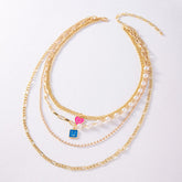 Enamel Smiley Face Charms Pearl Necklace Boho